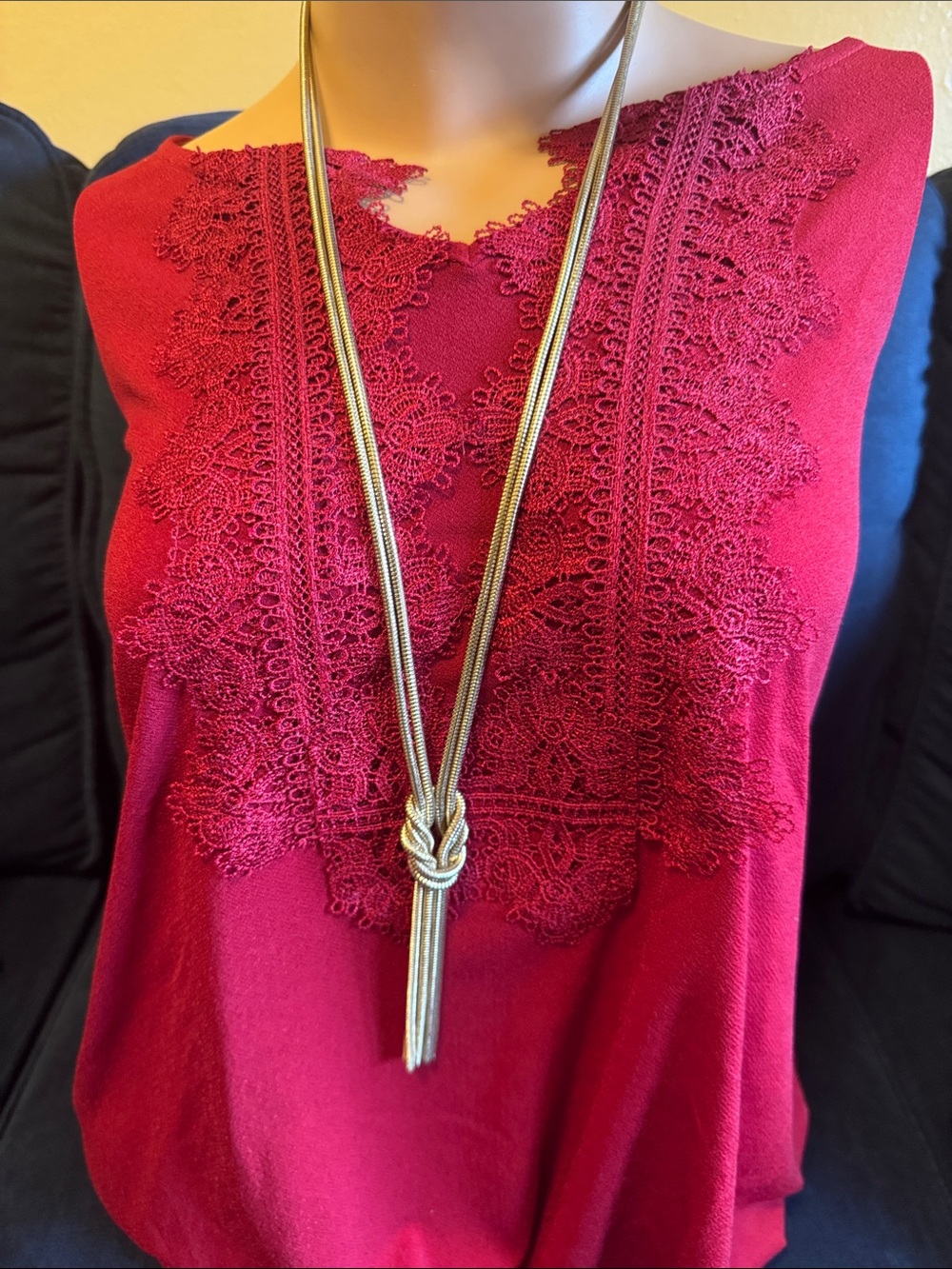 Multi-strand gold tone snake chain knotted tassel necklace